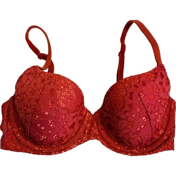 32D Victoria Secret Body By Victoria Lined Demi Bra Raspberry Lace Overlay - Picture 1 of 15